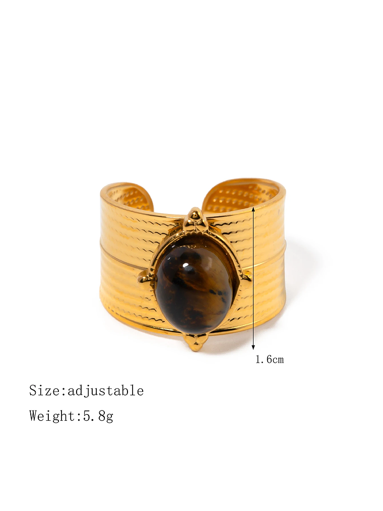 Anillo ovalado de piedra natural ojo de tigre vintage  10