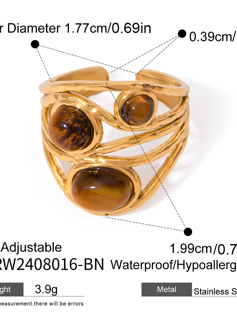 Anillo ovalado de piedra natural ojo de tigre vintage  12