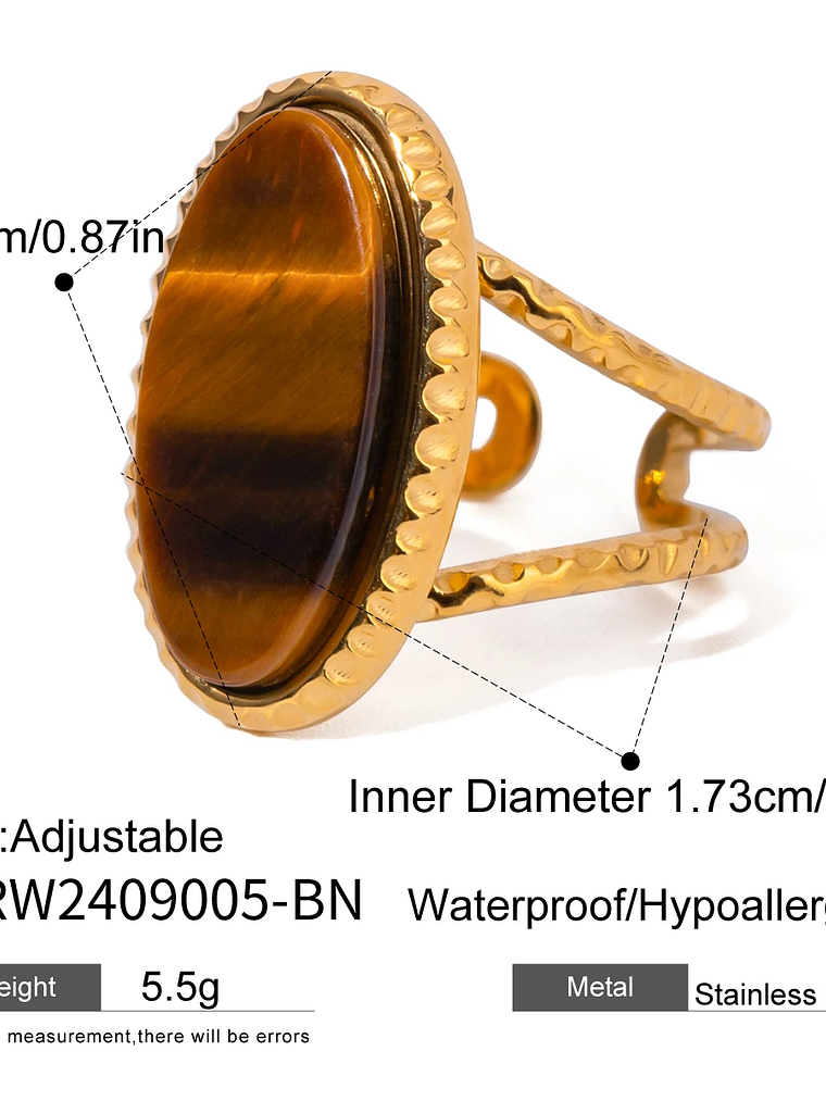 Anillo ovalado de piedra natural ojo de tigre vintage  14