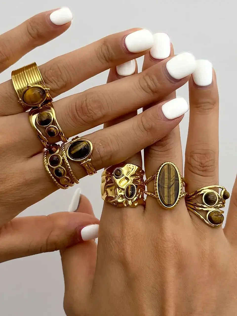 Anillo ovalado de piedra natural ojo de tigre vintage  15