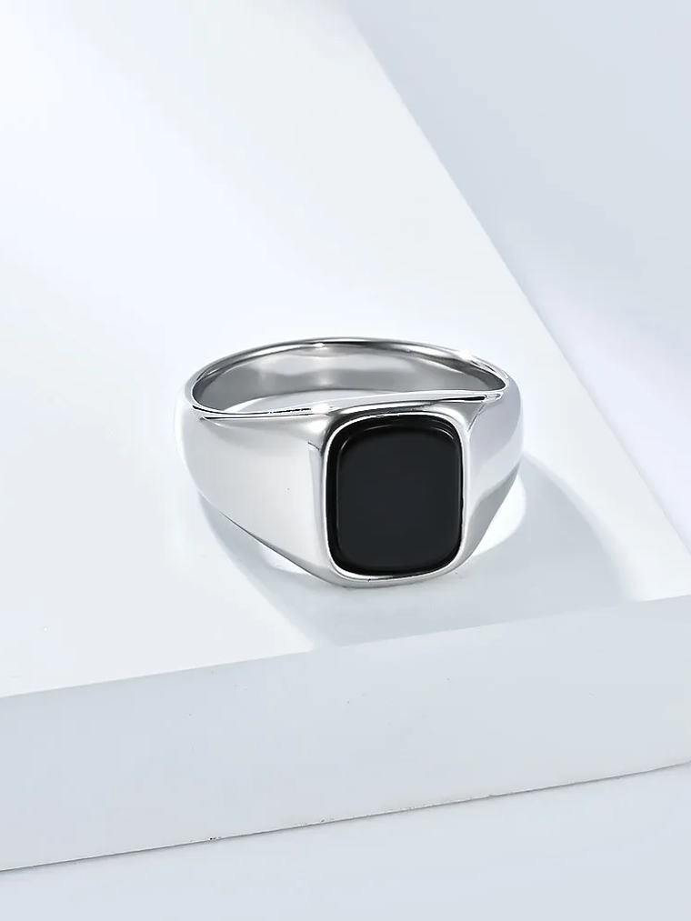 Anillo de sello vintage de acero inoxidable con piedra ojo de tigre  5