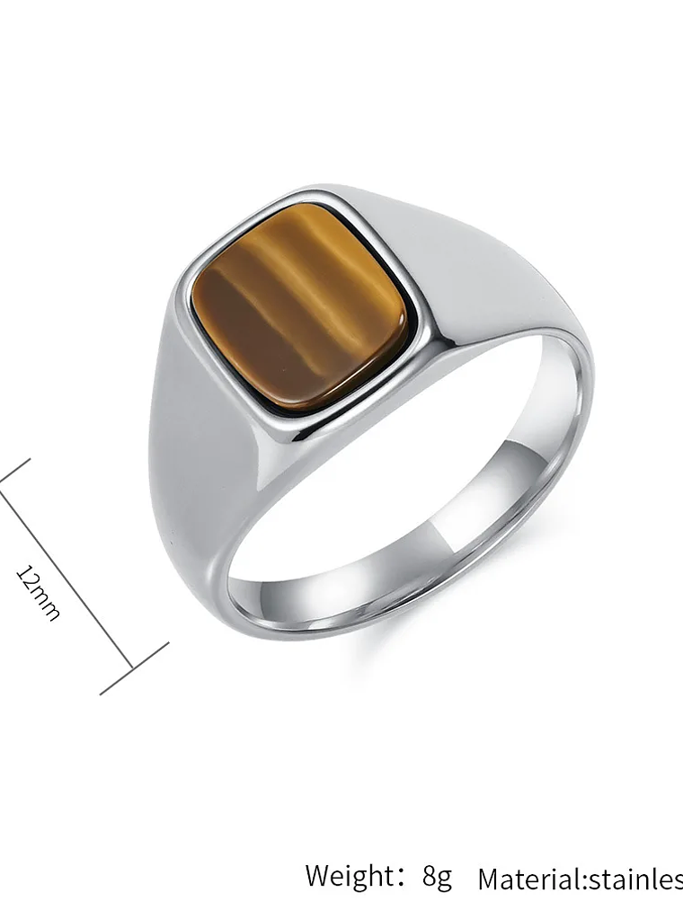 Anillo de sello vintage de acero inoxidable con piedra ojo de tigre  6