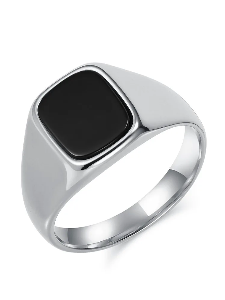 Anillo de sello vintage de acero inoxidable con piedra ojo de tigre  9