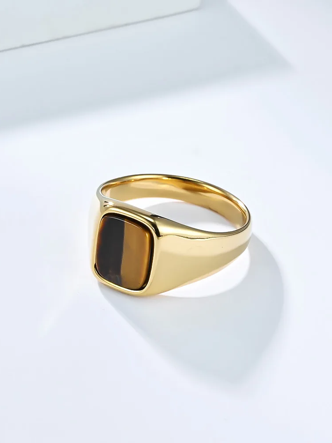 Anillo de sello vintage de acero inoxidable con piedra ojo de tigre  17