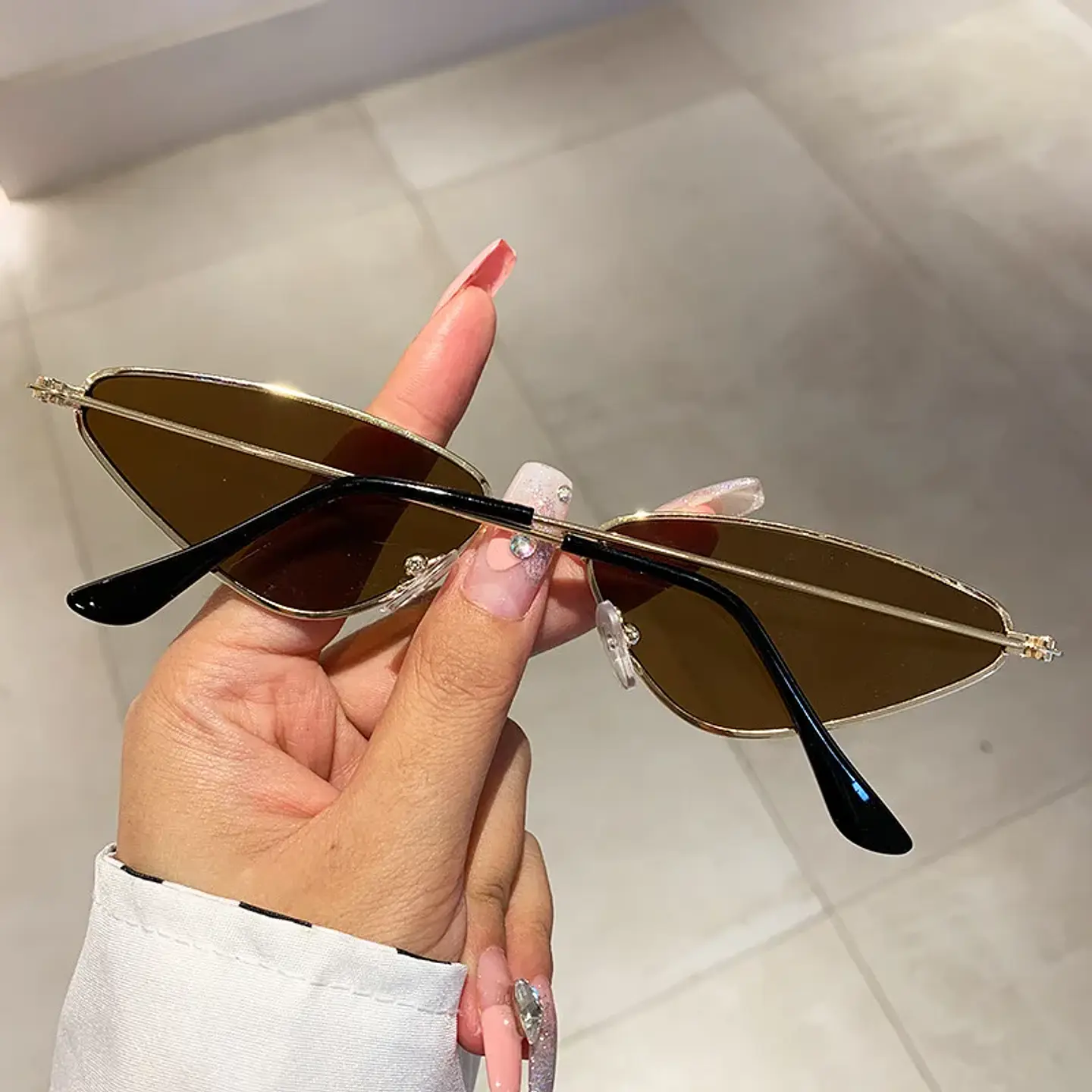 Lentes de sol protección UV400 vintage rectangulares con montura metálica, protección UV400  5