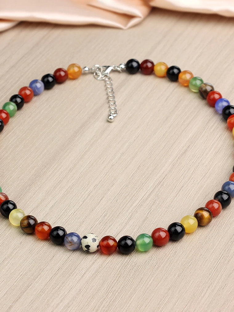 Collar redondo de cornalina de colores de piedra natural 7