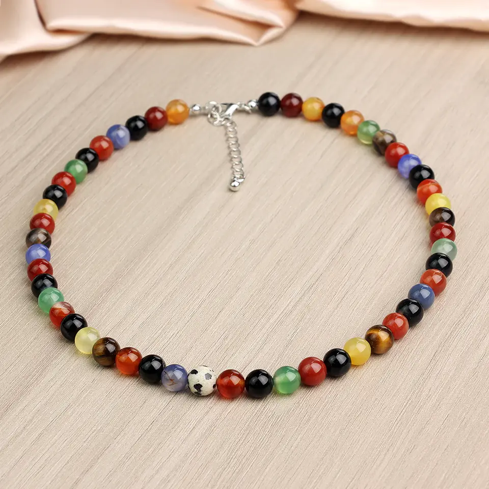 Collar redondo de cornalina de colores de piedra natural 7