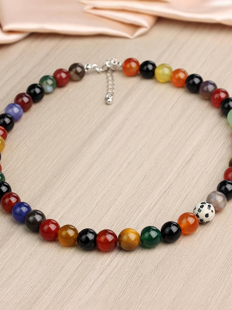 Collar redondo de cornalina de colores de piedra natural 9