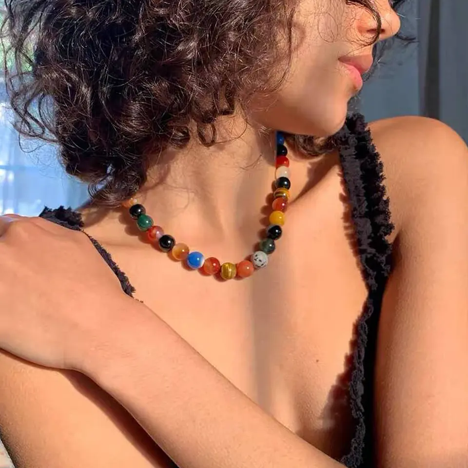 Collar redondo de cornalina de colores de piedra natural 10