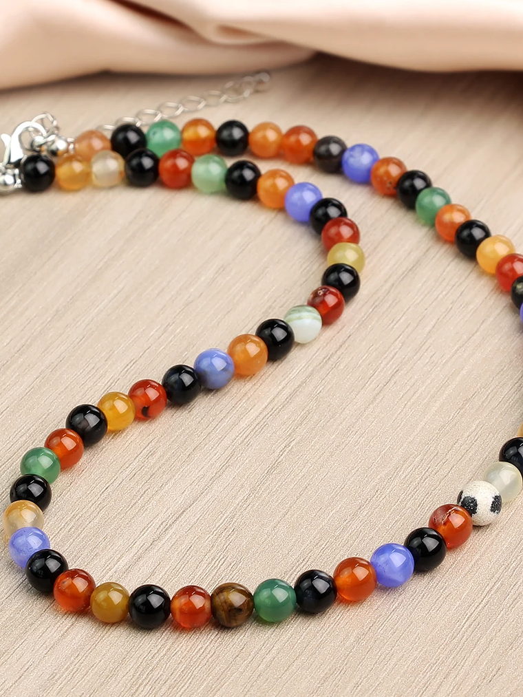 Collar redondo de cornalina de colores de piedra natural 11