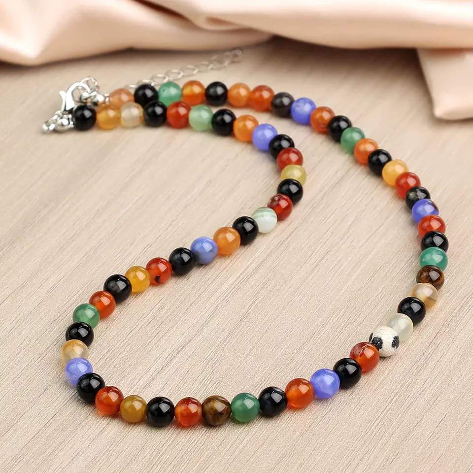 Collar redondo de cornalina de colores de piedra natural 11