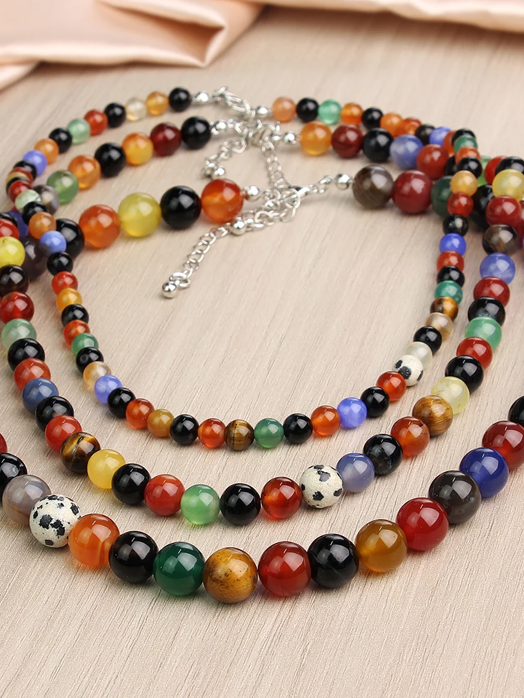 Collar redondo de cornalina de colores de piedra natural 12