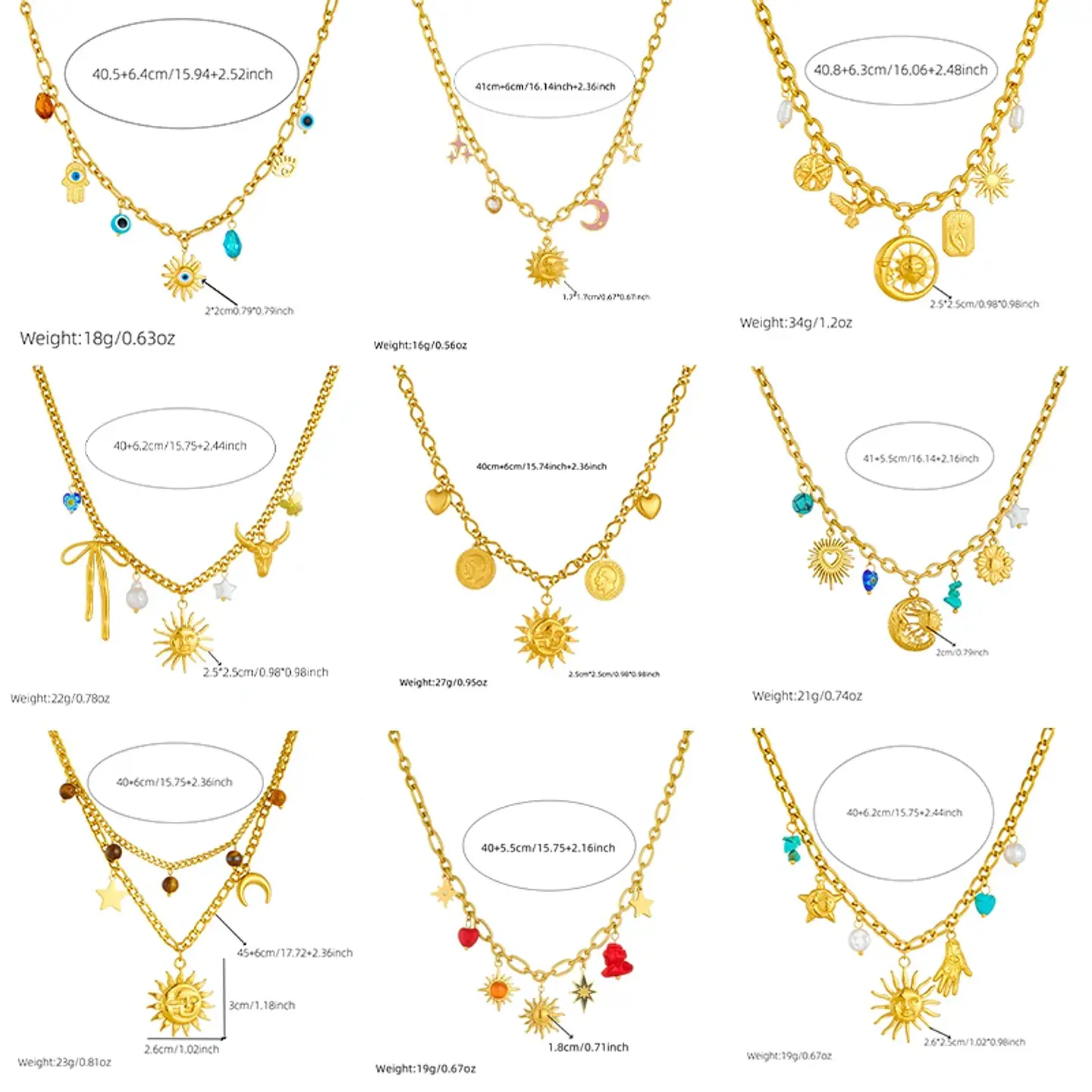 Collar con colgante de estrella de mar, luna y sol dorado, moderno y elegante, de acero inoxidable  3