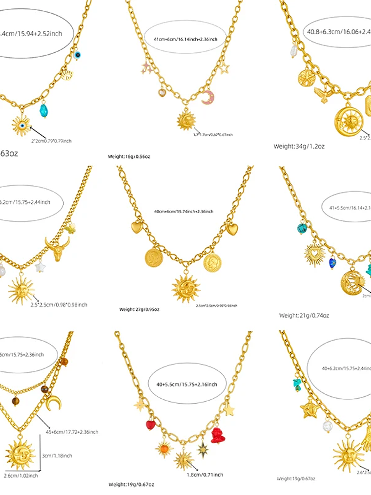 Collar con colgante de estrella de mar, luna y sol dorado, moderno y elegante, de acero inoxidable  3