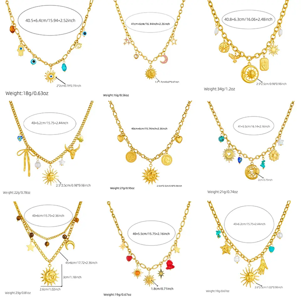 Collar con colgante de estrella de mar, luna y sol dorado, moderno y elegante, de acero inoxidable  3