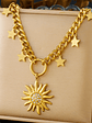 Collar con colgante de estrella de mar, luna y sol dorado, moderno y elegante, de acero inoxidable  - Miniatura 7