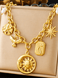 Collar con colgante de estrella de mar, luna y sol dorado, moderno y elegante, de acero inoxidable  - Miniatura 12