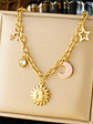 Collar con colgante de estrella de mar, luna y sol dorado, moderno y elegante, de acero inoxidable  - Miniatura 16