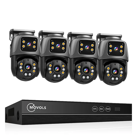 Sistema de vigilancia Movols XMEYE PoE de 6 MP con doble lente, cámara de seguridad PTZ con audio bidireccional y NVR de 16 canales.