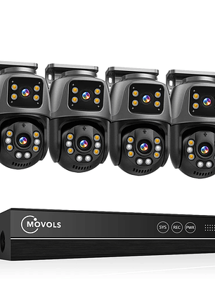 Sistema de vigilancia Movols XMEYE PoE de 6 MP con doble lente, cámara de seguridad PTZ con audio bidireccional y NVR de 16 canales.