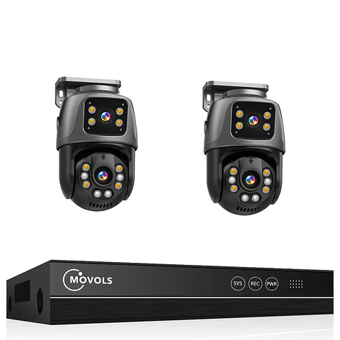 Sistema de vigilancia Movols XMEYE PoE de 6 MP con doble lente, cámara de seguridad PTZ con audio bidireccional y NVR de 16 canales.