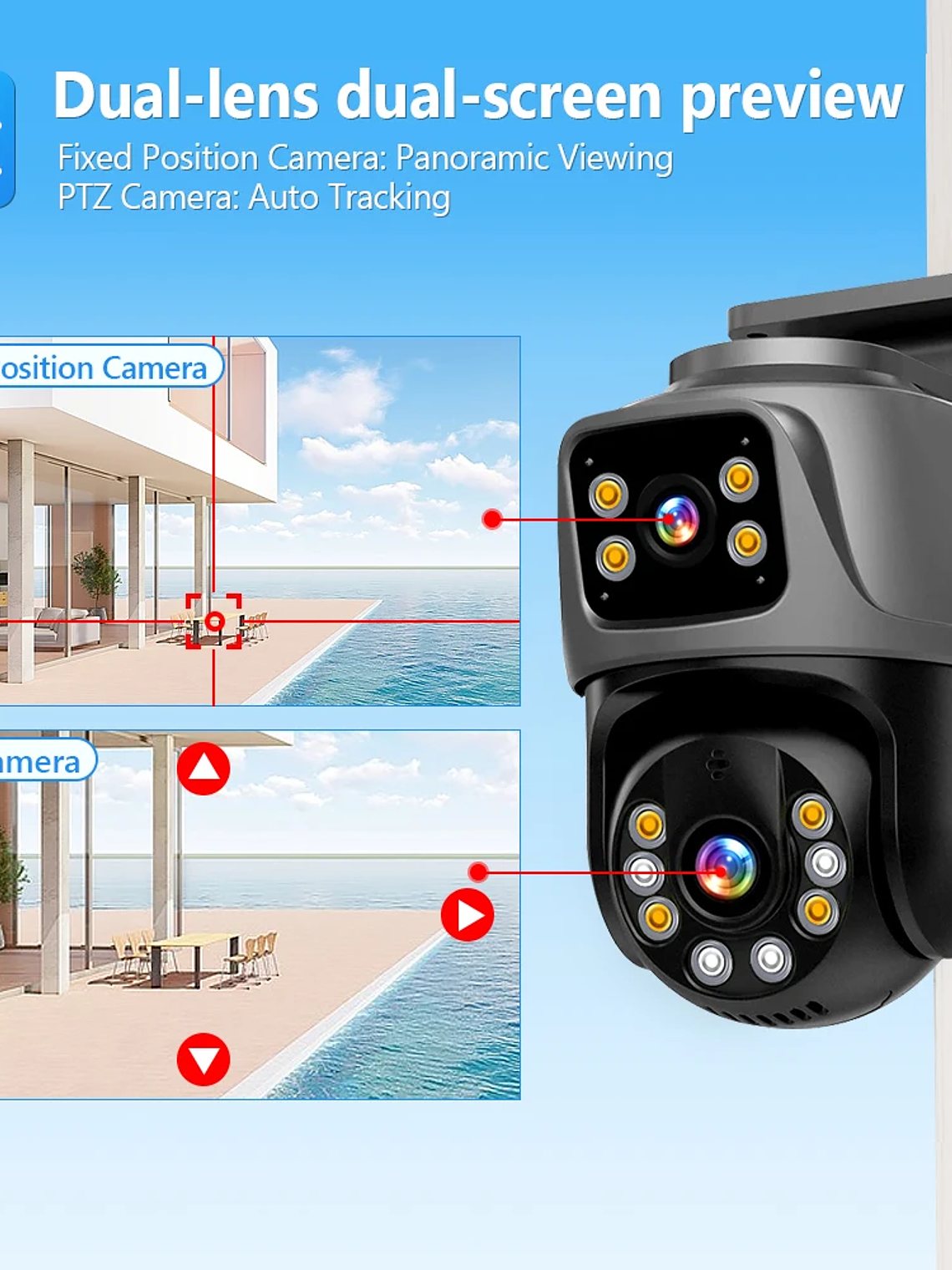 Sistema de vigilancia Movols XMEYE PoE de 6 MP con doble lente, cámara de seguridad PTZ con audio bidireccional y NVR de 16 canales. 3
