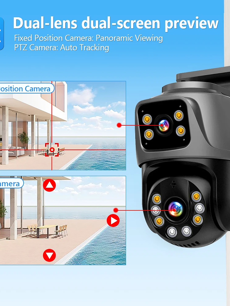 Sistema de vigilancia Movols XMEYE PoE de 6 MP con doble lente, cámara de seguridad PTZ con audio bidireccional y NVR de 16 canales. 3