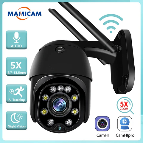 Cámara IP domo PTZ de 5 MP con WiFi, resolución 1080p HD, para exteriores, seguridad y vigilancia CCTV inalámbrica