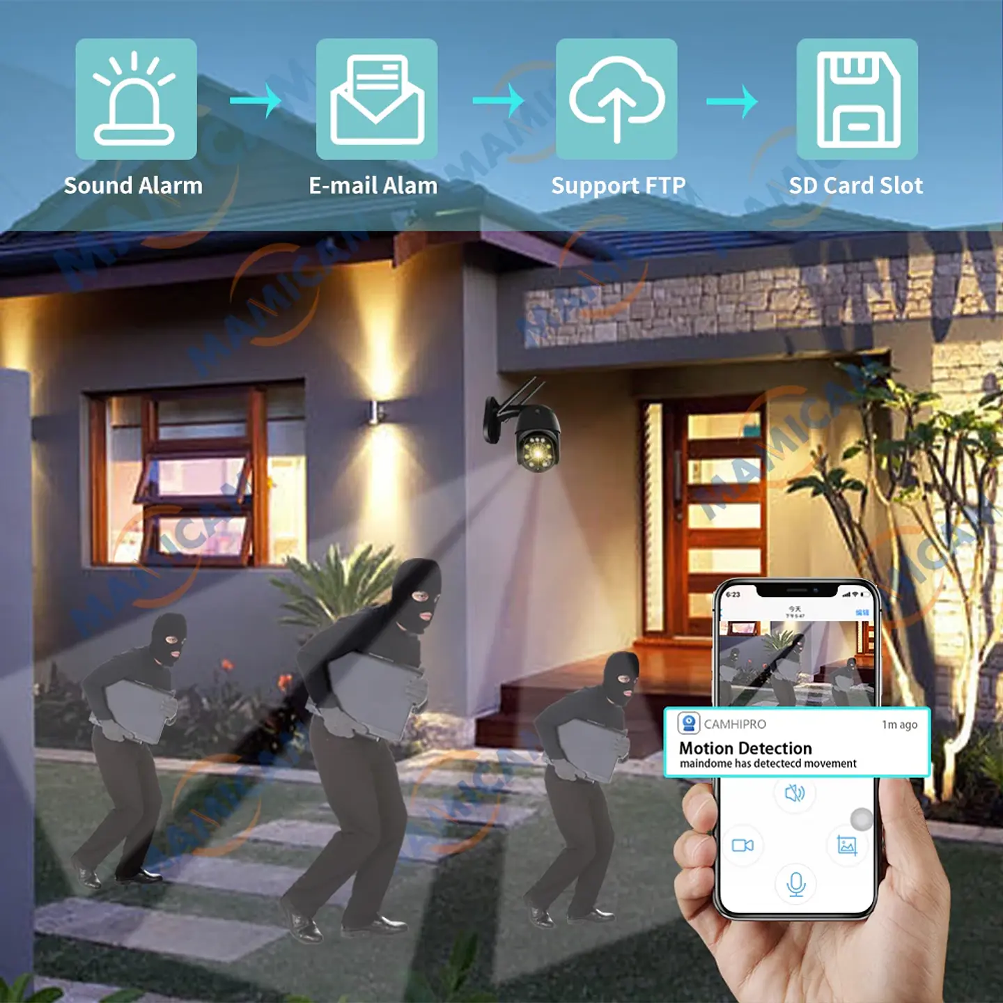 Cámara IP domo PTZ de 5 MP con WiFi, resolución 1080p HD, para exteriores, seguridad y vigilancia CCTV inalámbrica 4