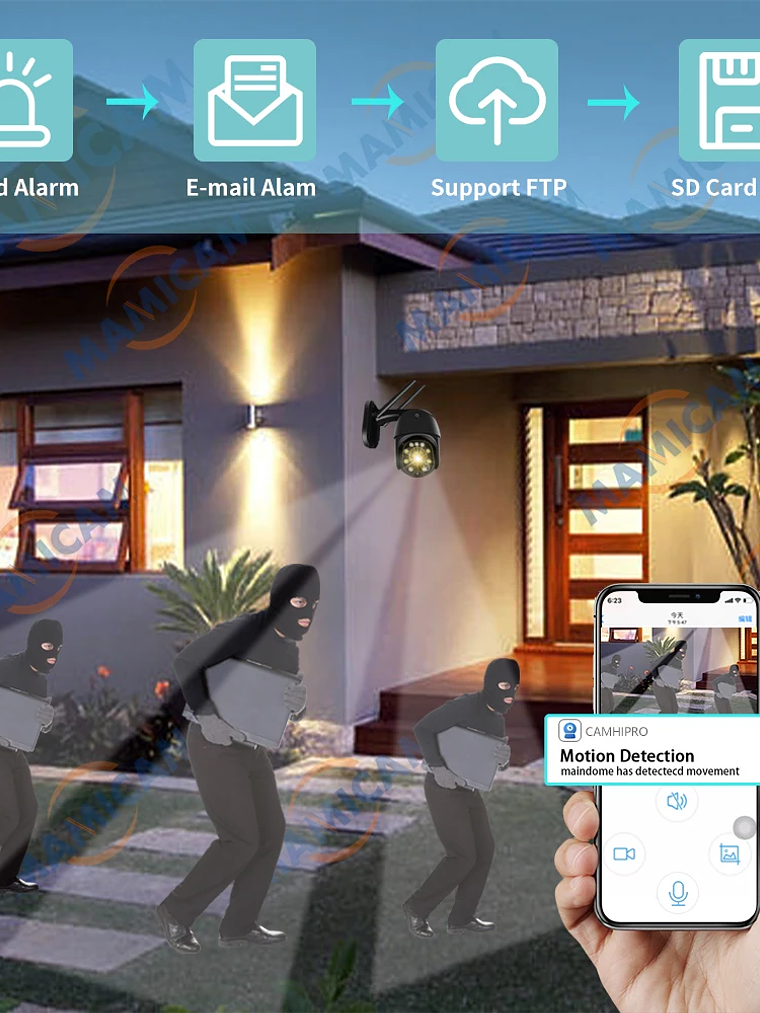 Cámara IP domo PTZ de 5 MP con WiFi, resolución 1080p HD, para exteriores, seguridad y vigilancia CCTV inalámbrica 4