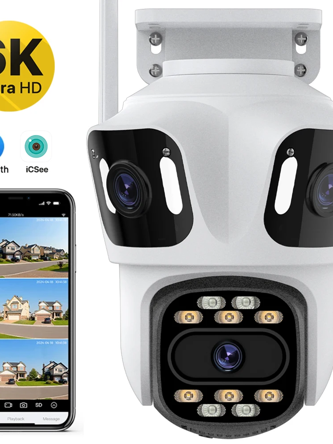 Cámara IP PTZ de tres lentes para exteriores,  WiFi, seguimiento automático,  1