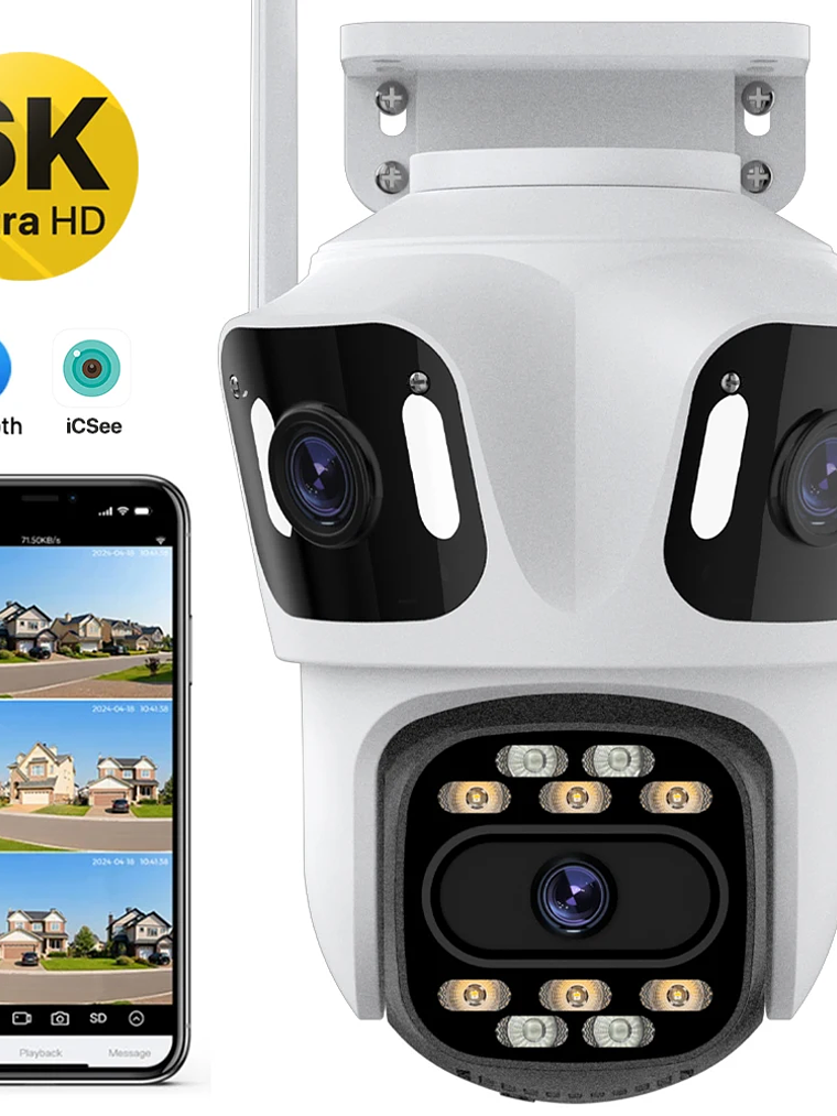 Cámara IP PTZ de tres lentes para exteriores,  WiFi, seguimiento automático,  1