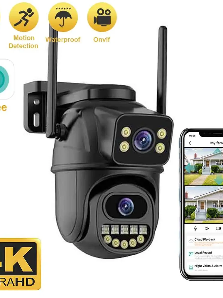 Cámara de vigilancia WiFi doble lente, zoom digital , cámaras IP PTZ de seguridad para exteriores 1