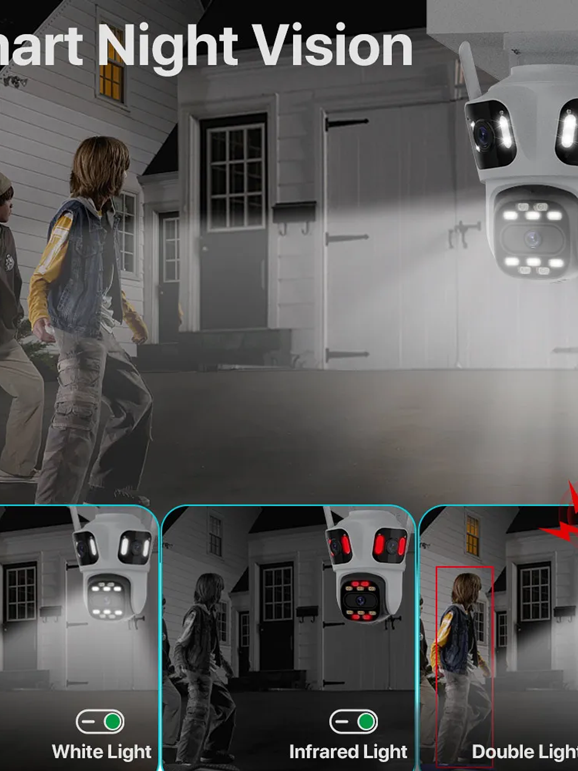 Cámara IP PTZ de tres lentes para exteriores,  WiFi, seguimiento automático,  4