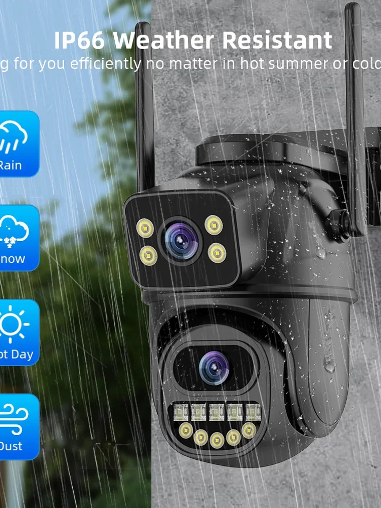 Cámara de vigilancia WiFi doble lente, zoom digital , cámaras IP PTZ de seguridad para exteriores 3
