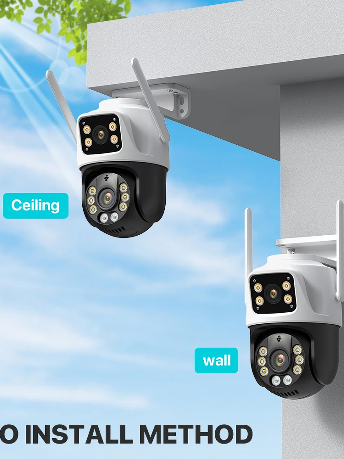 Cámara IP PTZ de tres lentes para exteriores,  WiFi, seguimiento automático,  5