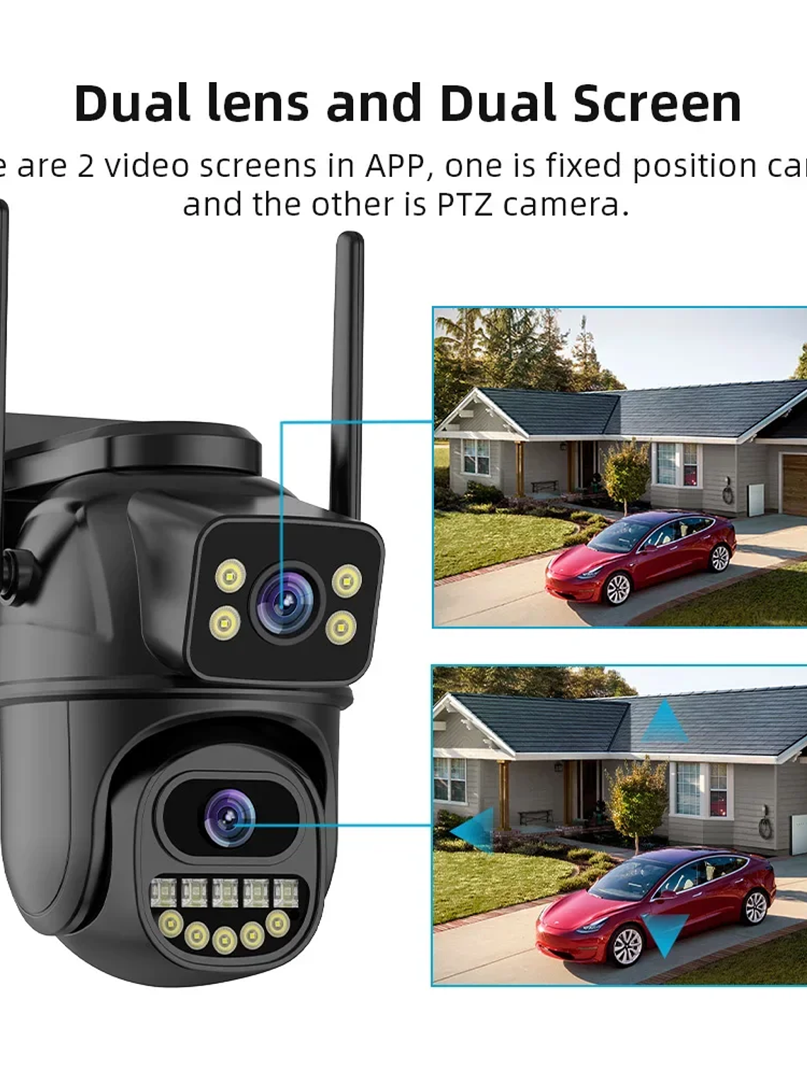 Cámara de vigilancia WiFi doble lente, zoom digital , cámaras IP PTZ de seguridad para exteriores 4