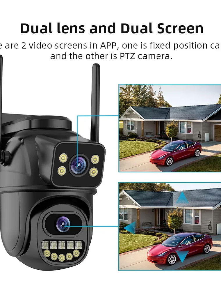 Cámara de vigilancia WiFi doble lente, zoom digital , cámaras IP PTZ de seguridad para exteriores 4