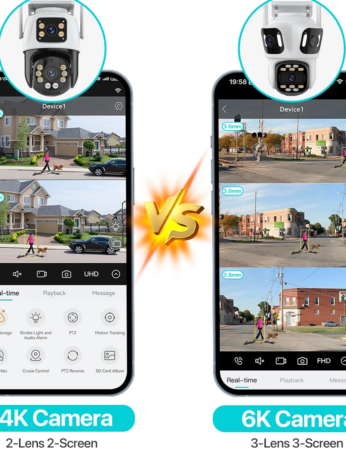 Cámara IP PTZ de tres lentes para exteriores,  WiFi, seguimiento automático,  6
