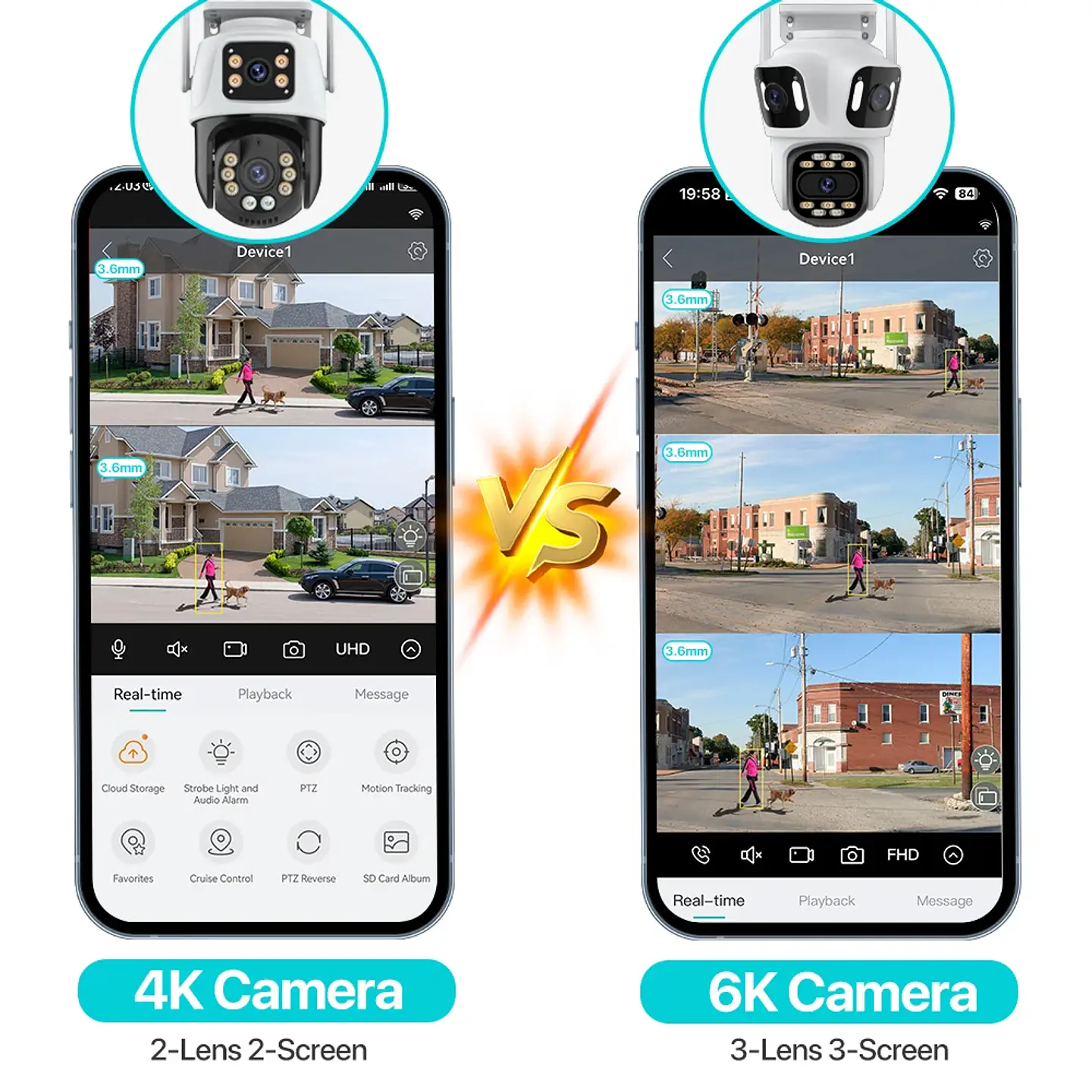 Cámara IP PTZ de tres lentes para exteriores,  WiFi, seguimiento automático,  6