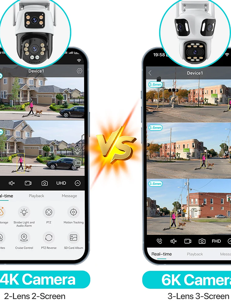 Cámara IP PTZ de tres lentes para exteriores,  WiFi, seguimiento automático,  6