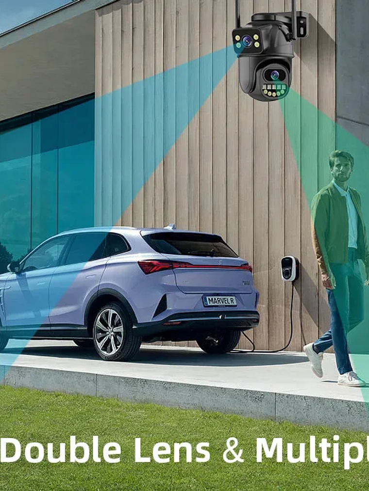 Cámara de vigilancia WiFi doble lente, zoom digital , cámaras IP PTZ de seguridad para exteriores 5