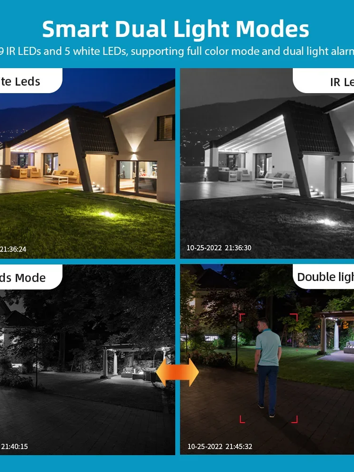 Cámara de vigilancia WiFi doble lente, zoom digital , cámaras IP PTZ de seguridad para exteriores 6