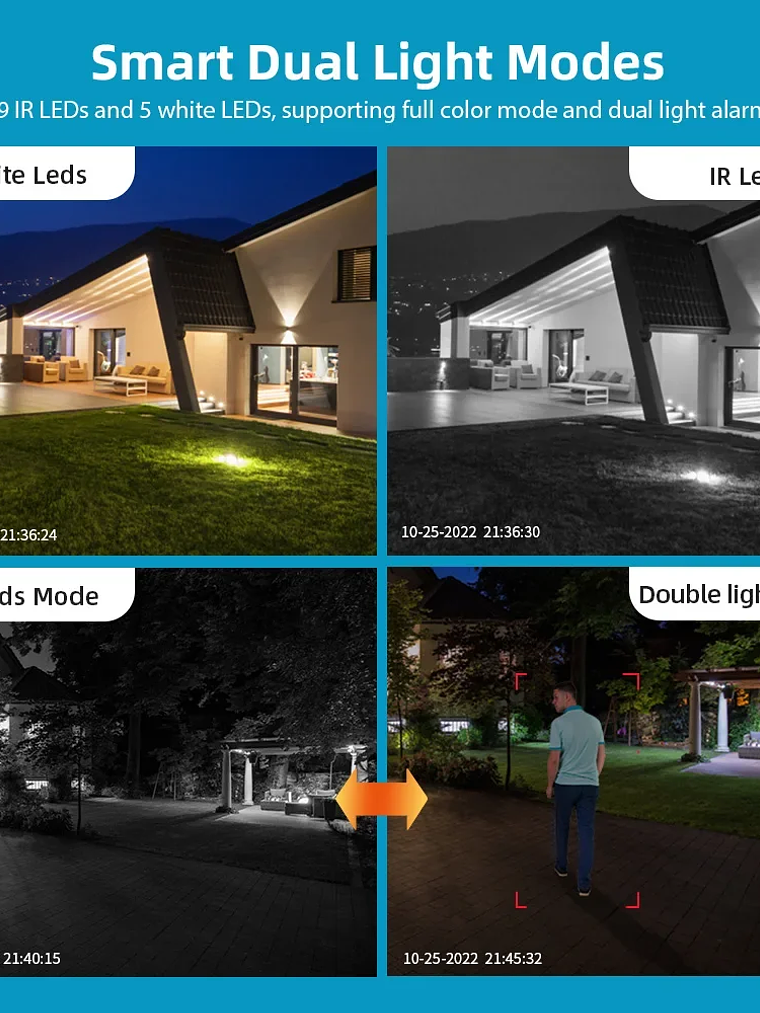 Cámara de vigilancia WiFi doble lente, zoom digital , cámaras IP PTZ de seguridad para exteriores 6