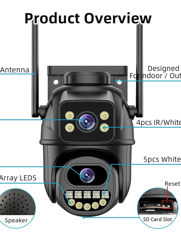 Cámara de vigilancia WiFi doble lente, zoom digital , cámaras IP PTZ de seguridad para exteriores 9