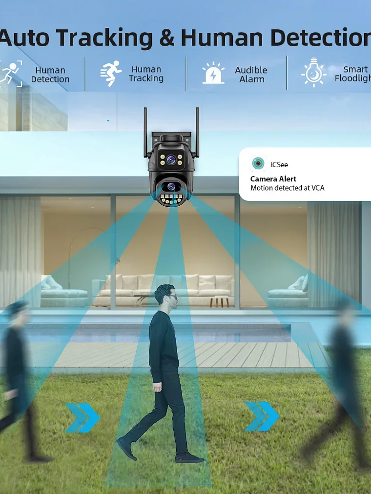 Cámara de vigilancia WiFi doble lente, zoom digital , cámaras IP PTZ de seguridad para exteriores 11