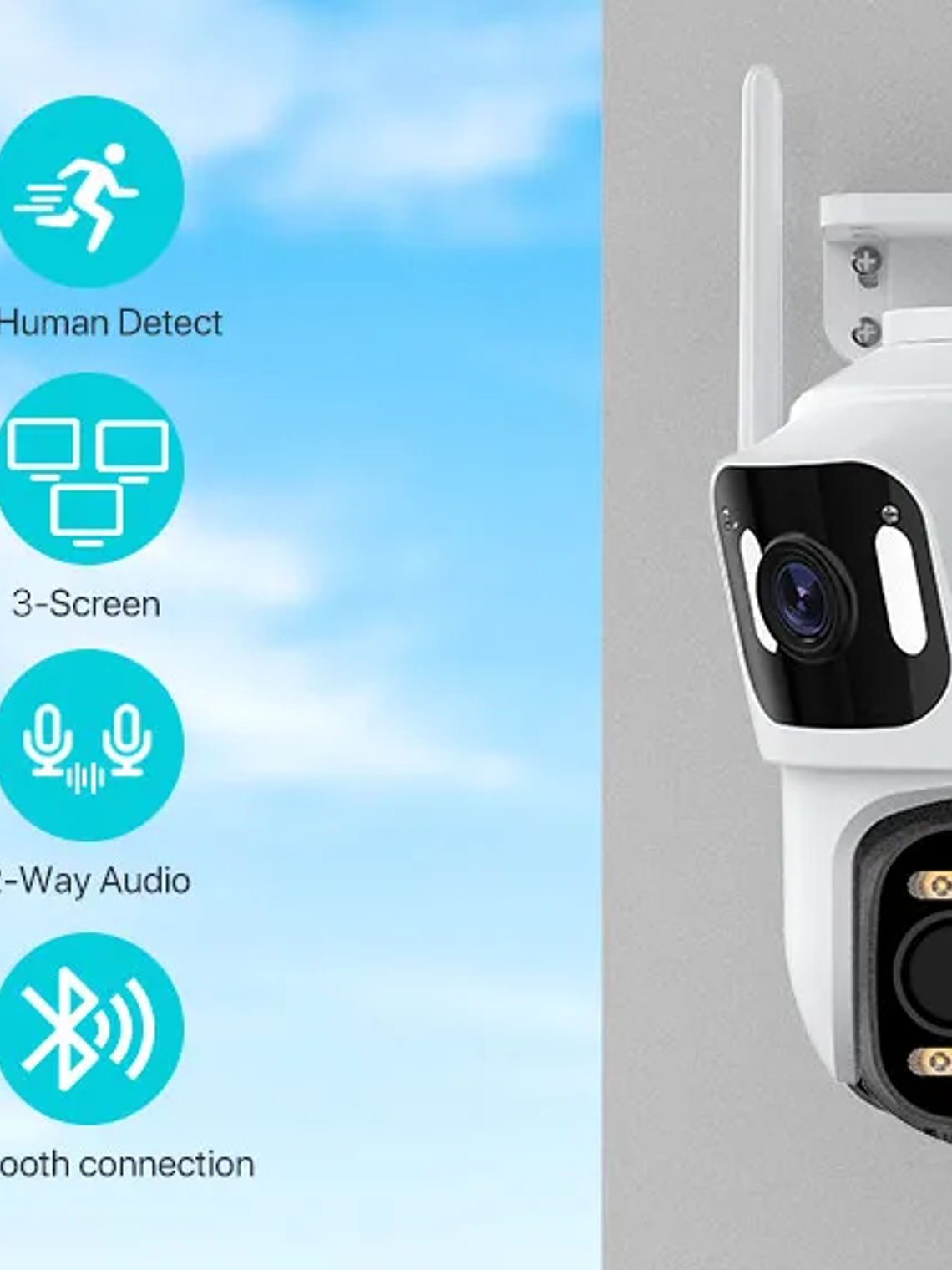 Cámara IP PTZ de tres lentes para exteriores,  WiFi, seguimiento automático,  15