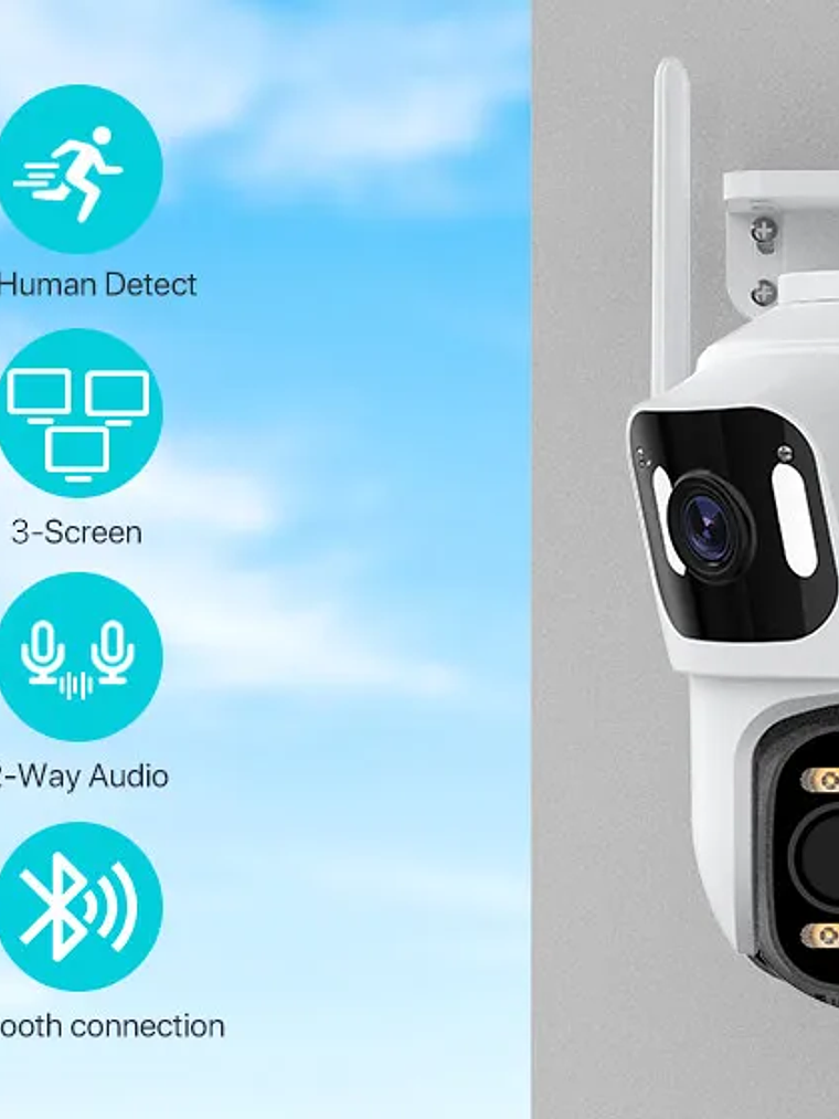 Cámara IP PTZ de tres lentes para exteriores,  WiFi, seguimiento automático,  15