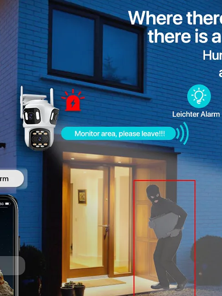 Cámara IP PTZ de tres lentes para exteriores,  WiFi, seguimiento automático,  16