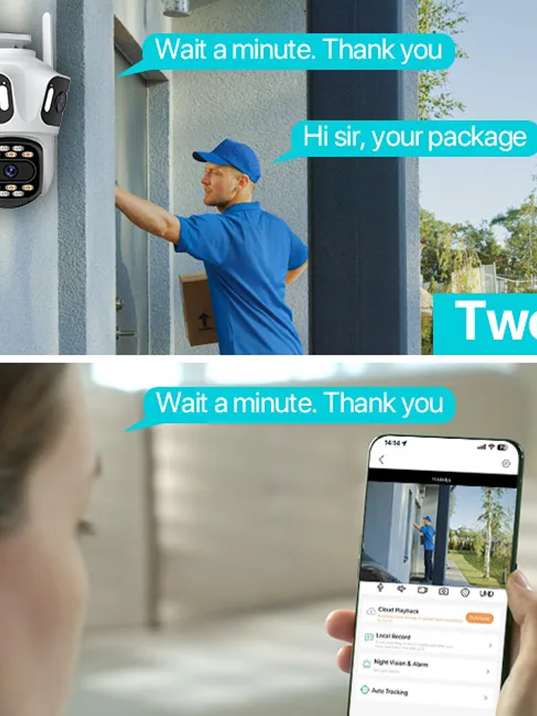 Cámara IP PTZ de tres lentes para exteriores,  WiFi, seguimiento automático,  23